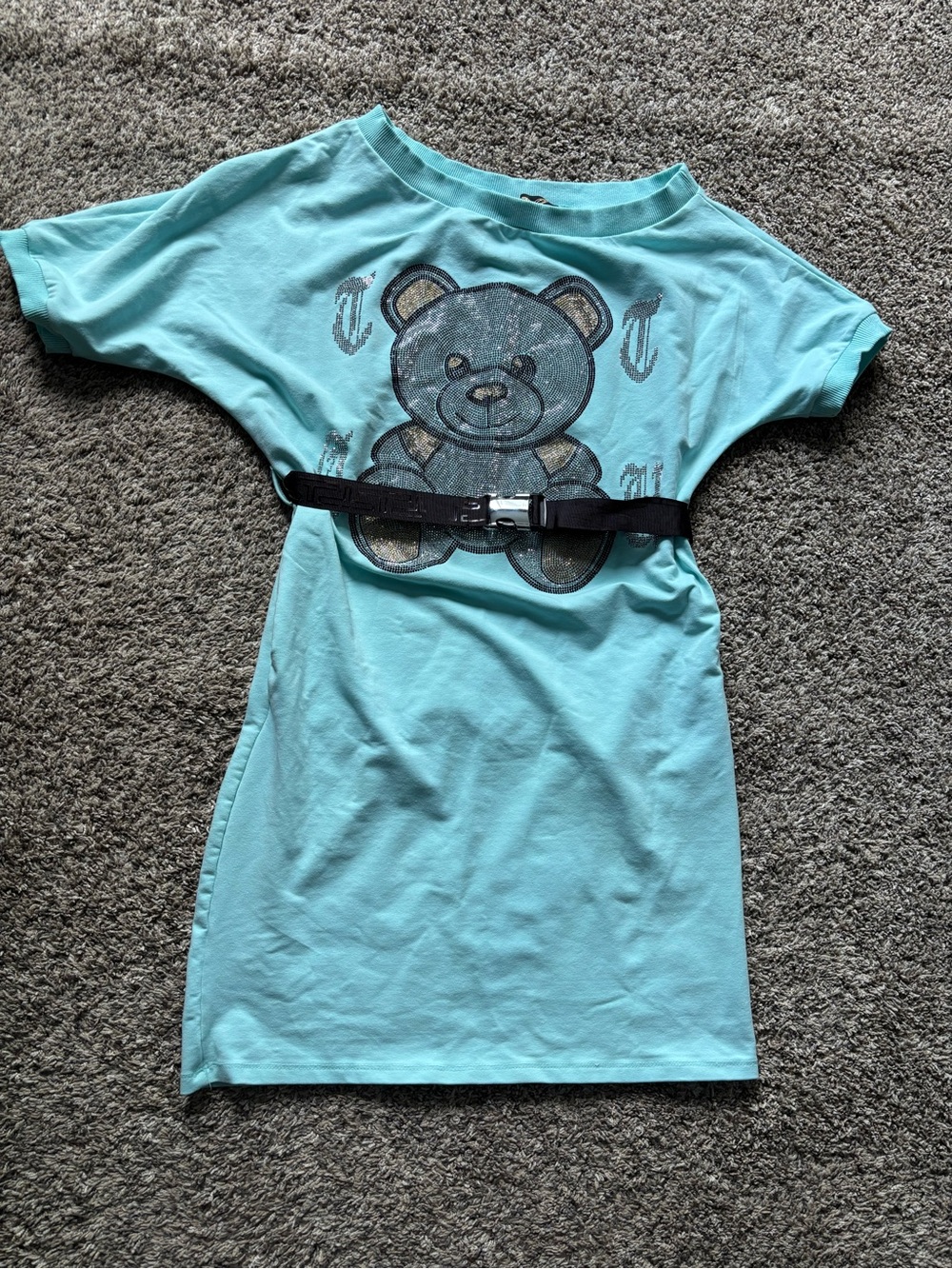 Aqua Teddy Graphic Short Sleeve Dress Tee - Women's Casual